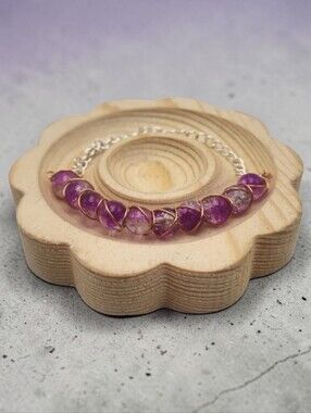 Handmade Wire-Wrapped Purple Beaded Bracelet Adjustable Boho Jewelry Gift